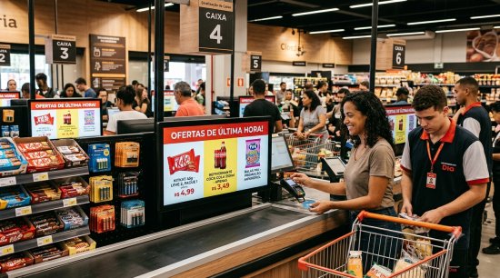 Comunicação visual para supermercados: como as telas digitais aumentam as vendas no caixa